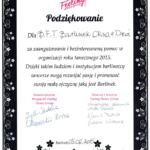 Podziękowanie od grupy tanecznej Feeling, 2015