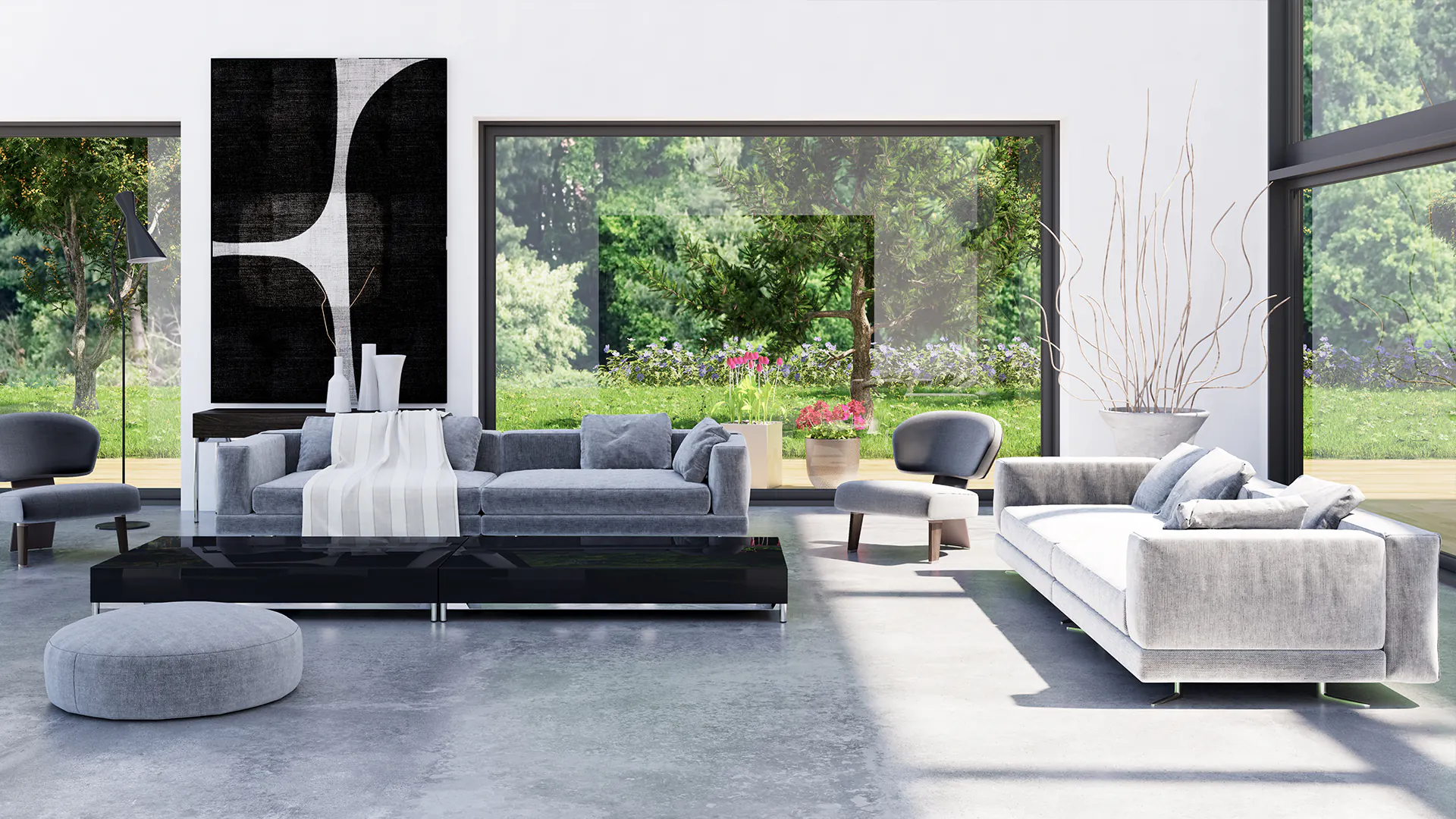 Large windows in modern house
