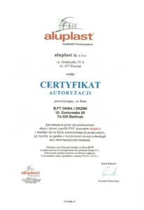 certyfikat autoryzacji aluplast